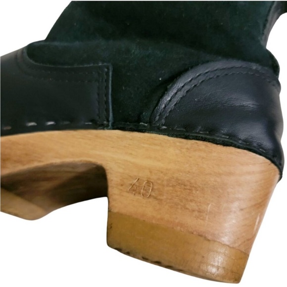 No. 6 Pull On Shearling Clog Boots in Black Leather and Suede 8.5 - Picture 8 of 9